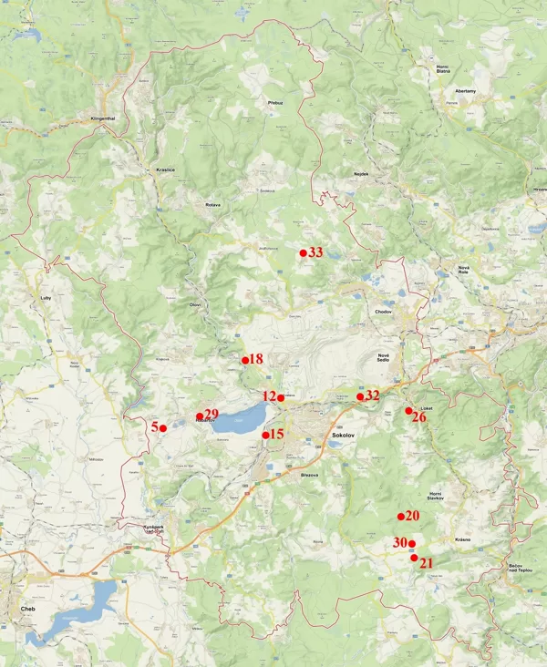 mapa výskytu na Sokolovsku