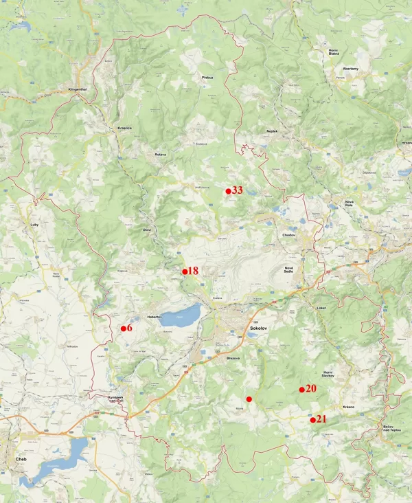 mapa výskytu na Sokolovsku