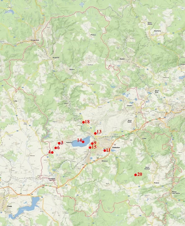 mapa výskytu na Sokolovsku