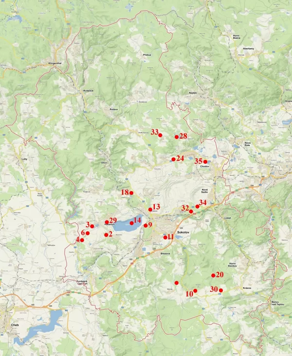 mapa výskytu na Sokolovsku