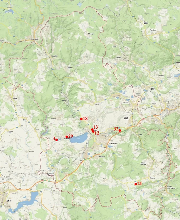mapa výskytu na Sokolovsku
