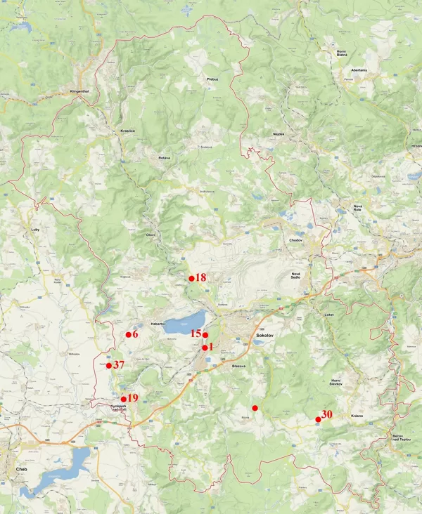 mapa výskytu na Sokolovsku
