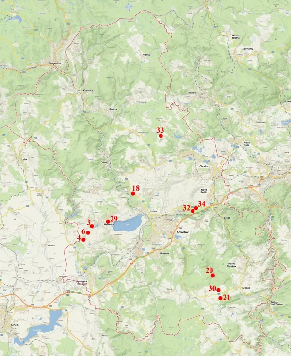 mapa výskytu na Sokolovsku