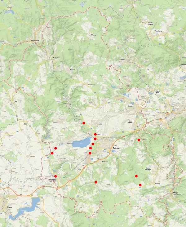mapa výskytu na Sokolovsku