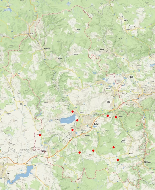 mapa výskytu na Sokolovsku
